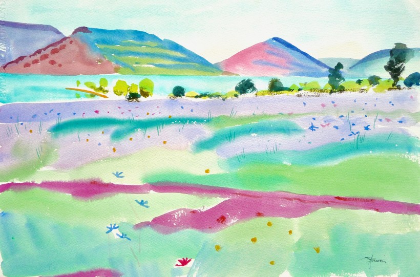 aquarelle au Salagou