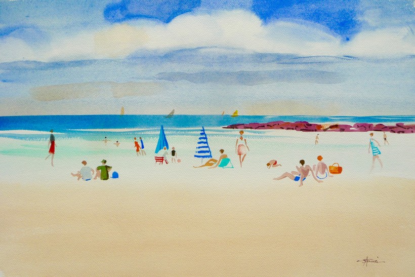 aquarelle sur la plage