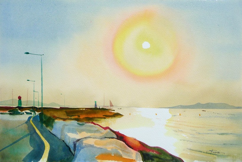 aquarelle matin soleil