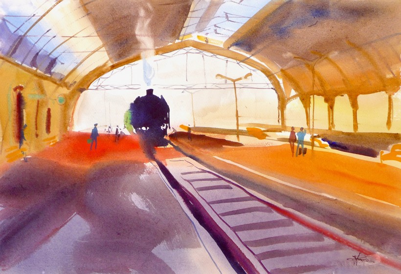 aquarelle à la gare