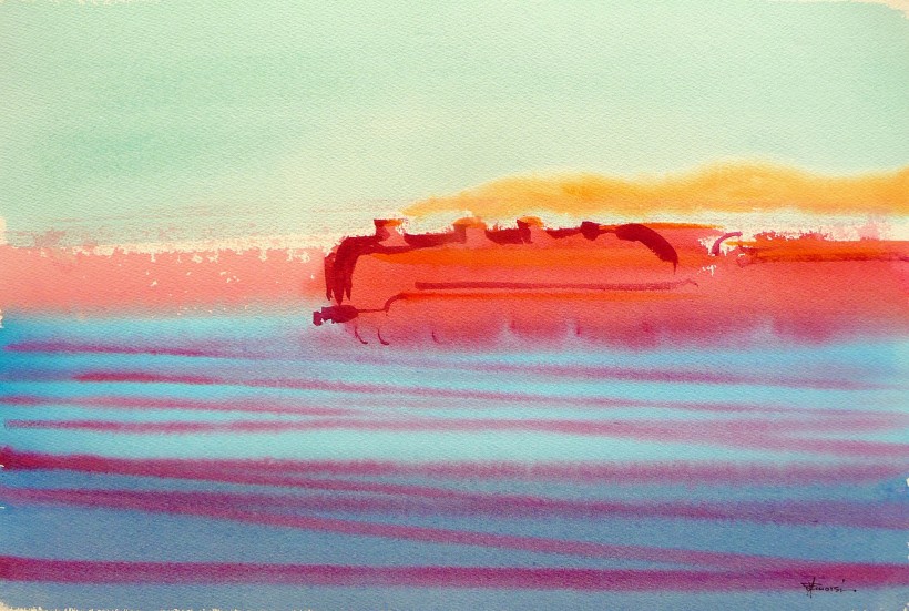 aquarelle train du soir