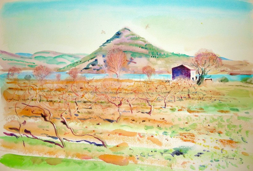 aquarelle au Salagou